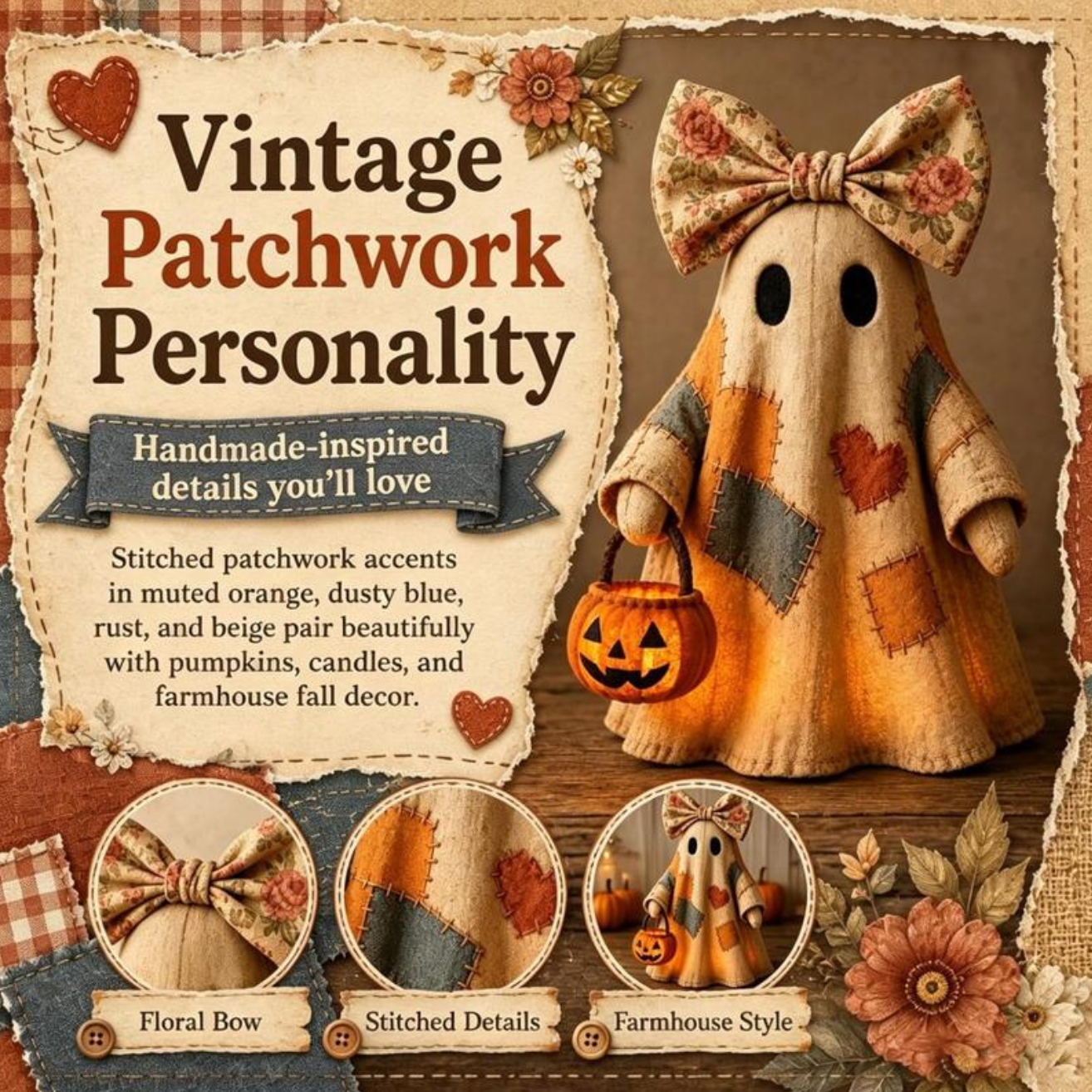 Handmade Patchwork Halloween Ghost